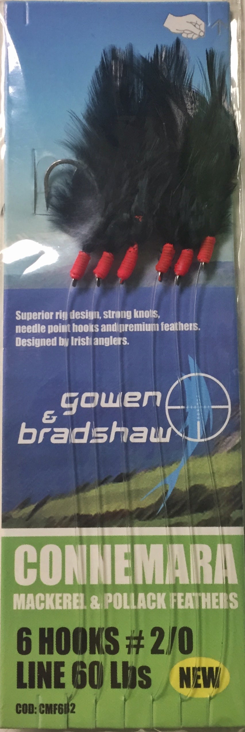 Gowen & Bradshaw Connemara Mackerel & Pollack Feather Rig (Size 2/0)(Black)(6 Pack)