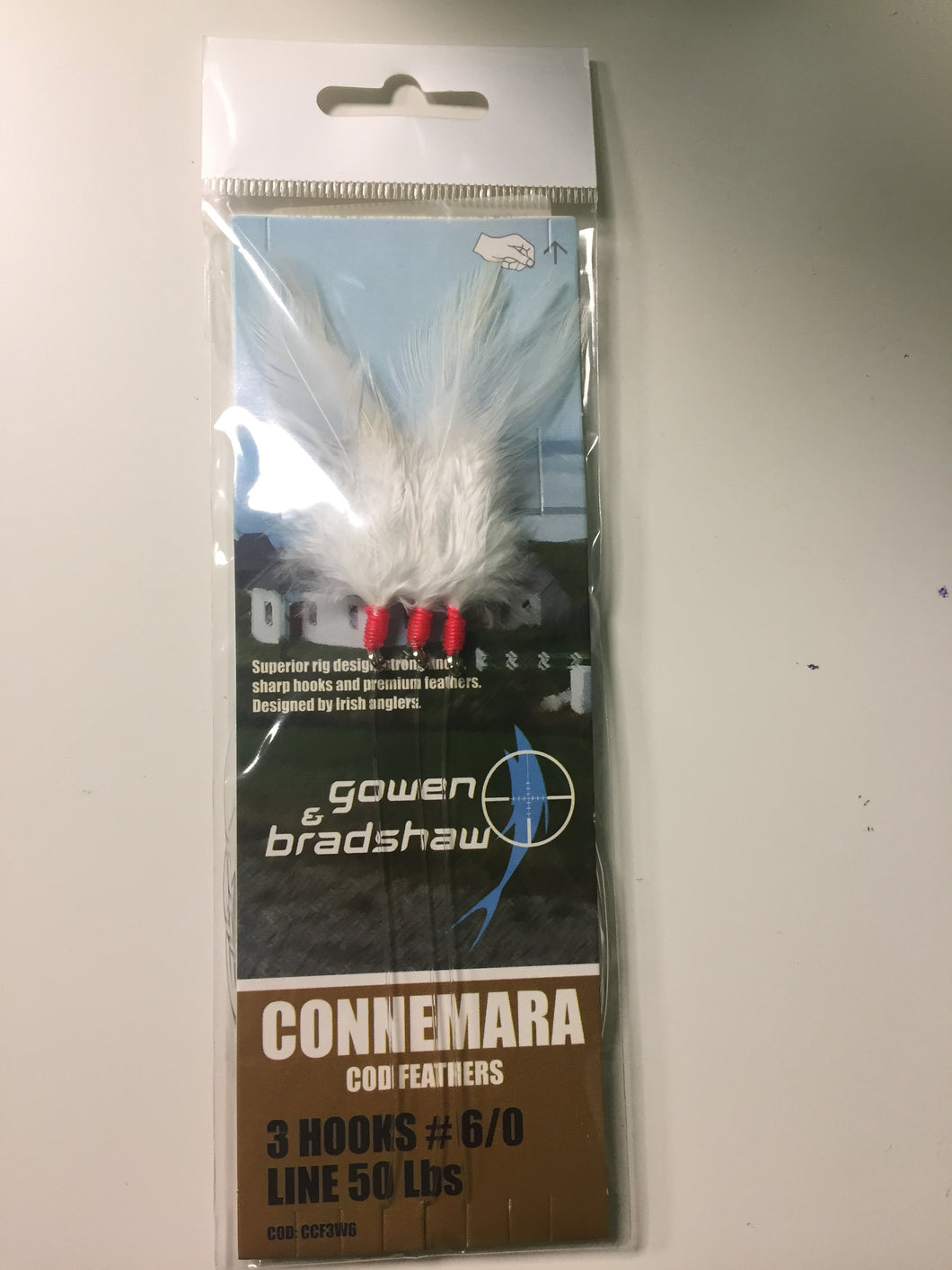 Gowen & Bradshaw Connemara Cod Feather Rig (Size 6/0)(White)(3 Pack)