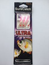 Load image into Gallery viewer, Sure Catch Sabiki Ultra One Touch 6 Hook Rig (White Pink Tinsel)(Size 14)