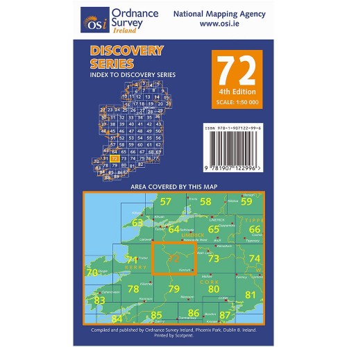 OSI Discovery Map 72 - Laminated (Part of Cork, Kerry & Limerick)(1:50,000)