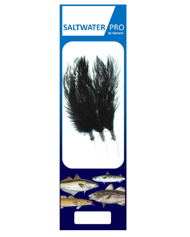 Dennett Saltwater Pro 3 Hook Feather Rig (Black Pollack)(Size 3/0)