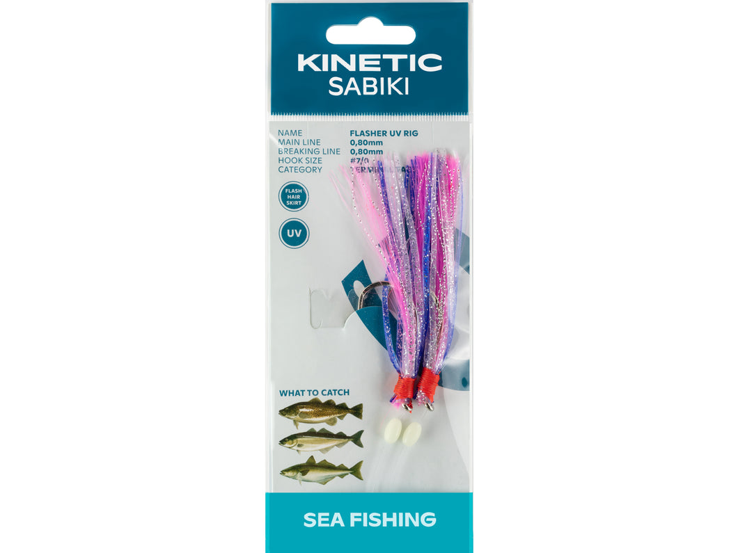 Kinetic Sabiki Flasher UV Rig (#7/0)(Purple/Pink/Silver)(2 Pack)
