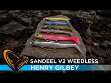 Load and play video in Gallery viewer, Savage Gear Sandeel V2 Weedless 2+1 Lure (13cm/Sinking/33g)(White Pearl Silver)