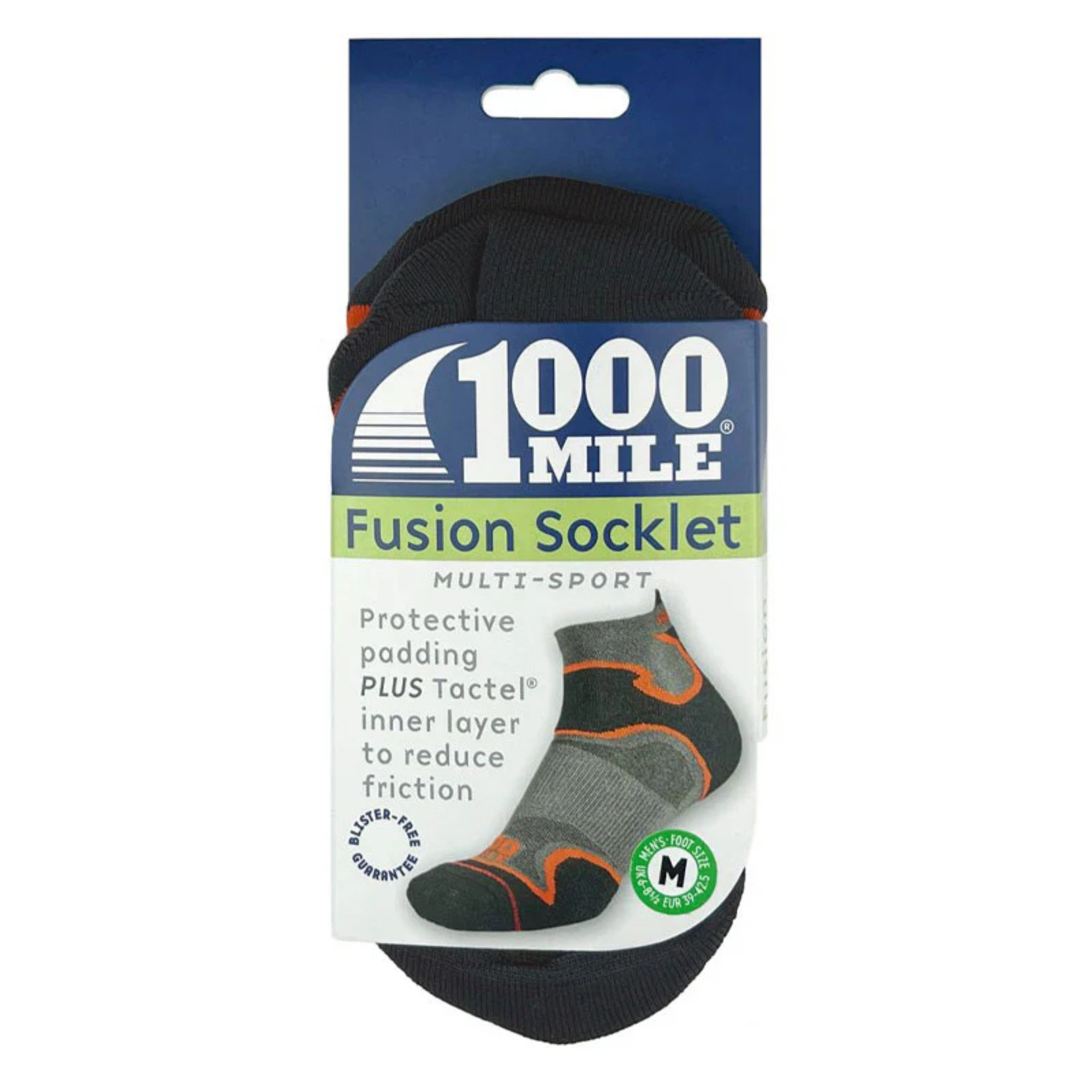 1000 Mile Men's Fusion Tactel® Double Layer Socklet (Black/Orange)