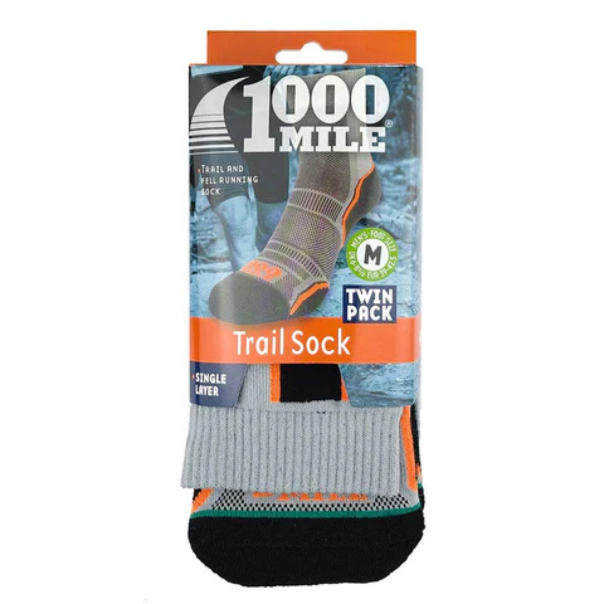 1000 Mile Men's Trail Merino Blend Single Layer Socks - 2 Pair Pack (Grey)