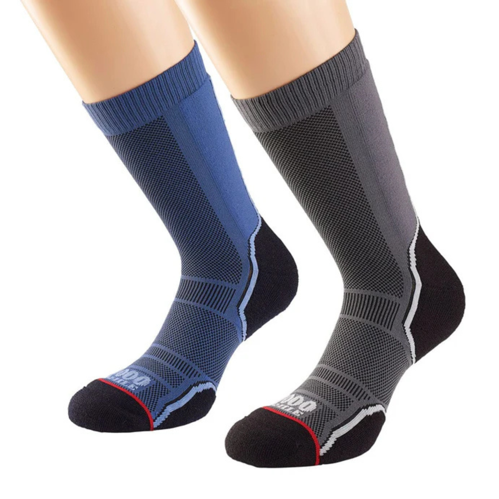 1000 Mile Men's Trek Merino Blend Single Layer Socks - 2 Pair Pack (Grey/Navy)