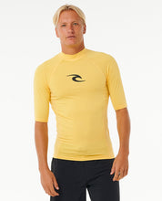 Load image into Gallery viewer, Rip Curl Men&#39;s UPF50 Short Sleeve Rash Vest: WAVES (Yellow)
