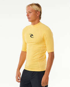 Rip Curl Men's UPF50 Short Sleeve Rash Vest: WAVES (Yellow)