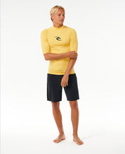 Load image into Gallery viewer, Rip Curl Men&#39;s UPF50 Short Sleeve Rash Vest: WAVES (Yellow)
