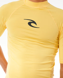 Rip Curl Men's UPF50 Short Sleeve Rash Vest: WAVES (Yellow)