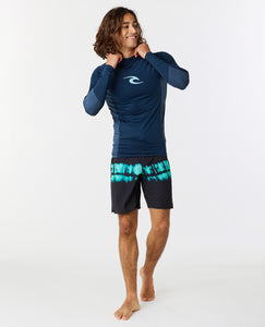 Rip Curl Men's UPF50 Long Sleeve Rash Vest: WAVES (Dark Navy)