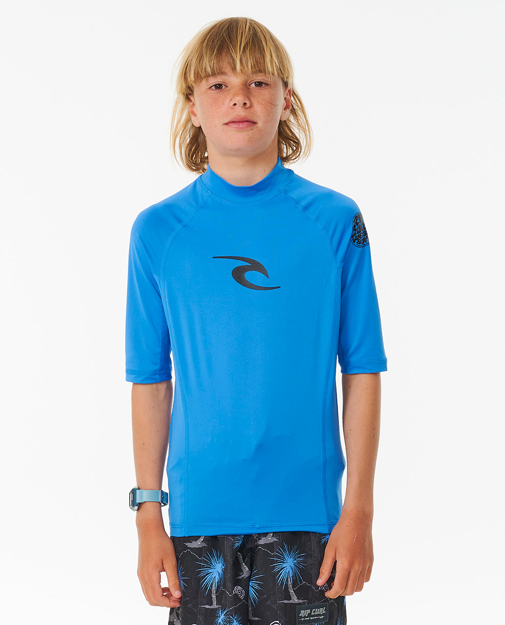 Rip Curl Junior Wave UPF Short Sleeve Rash Vest (Blue Gum)