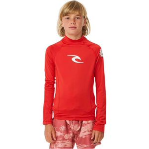 Rip Curl Kids Wave UPF50 Long Sleeve Rash Vest (Red)