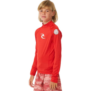 Rip Curl Kids Wave UPF50 Long Sleeve Rash Vest (Red)