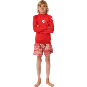 Rip Curl Kids Wave UPF50 Long Sleeve Rash Vest (Red)