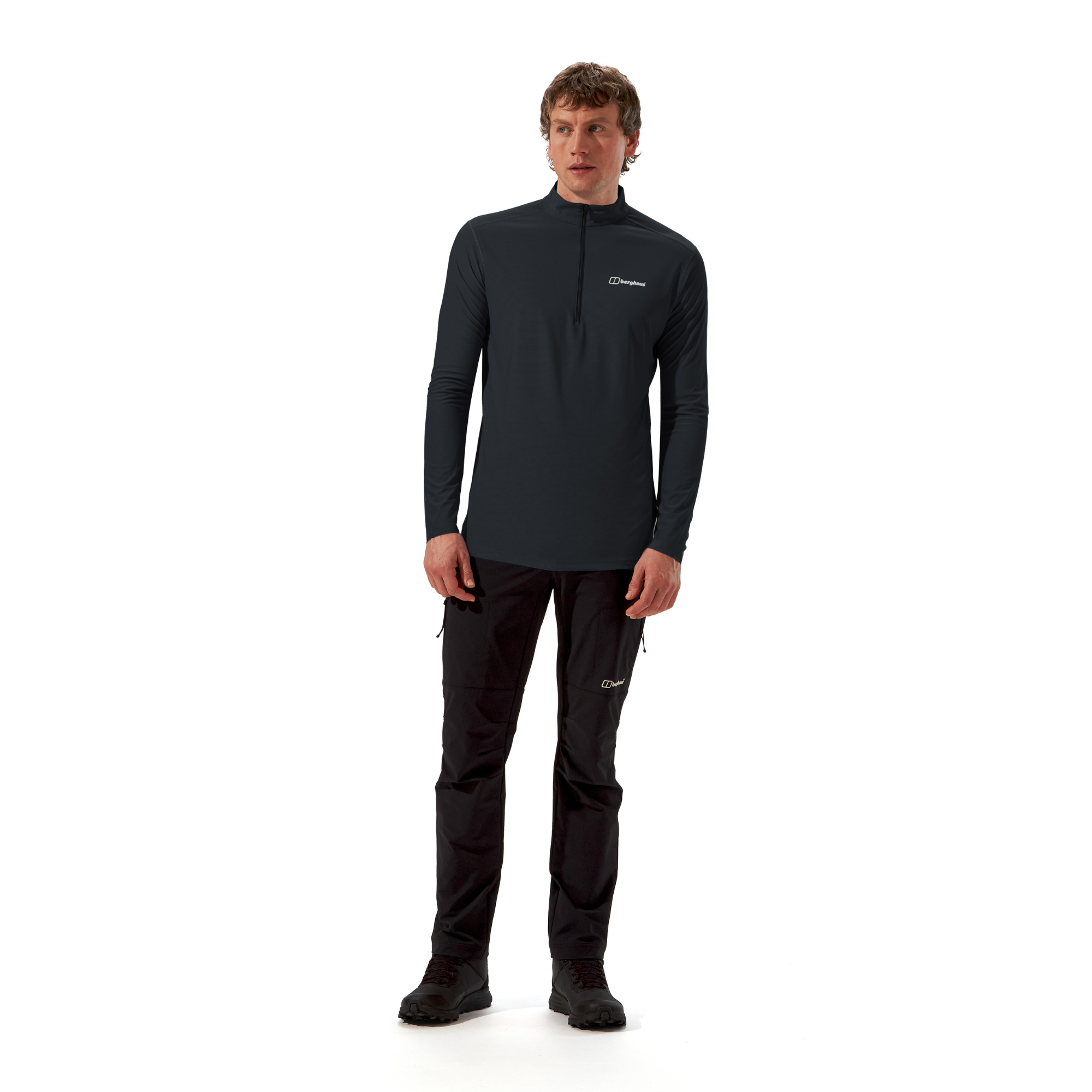 Berghaus Men's 24/7 Long Sleeve Half Zip Technical Base Layer Top (Black)