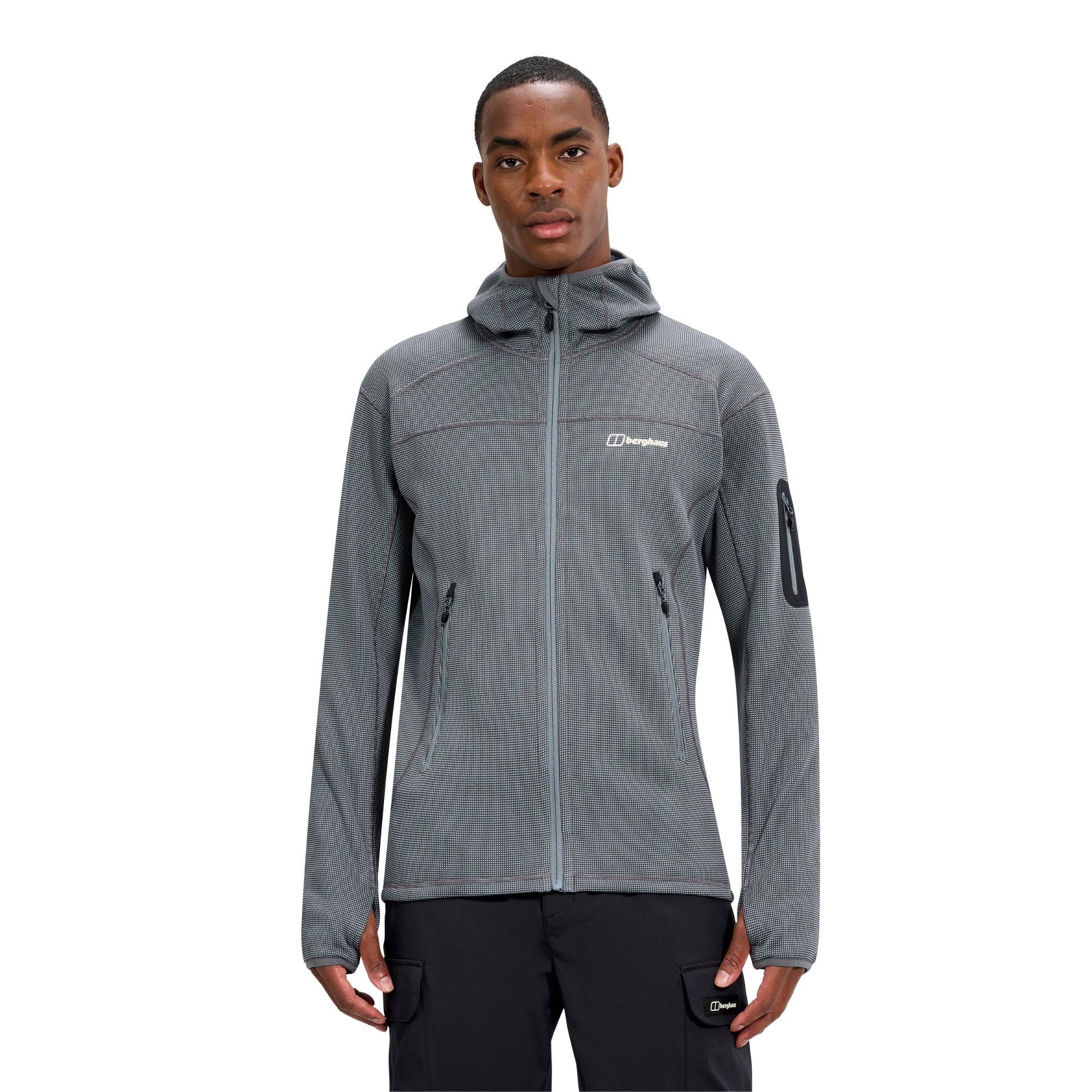 Berghaus Men's Pravitale Mountain 2.0 Hooded Full Zip Fleece (Granite/Cavern)