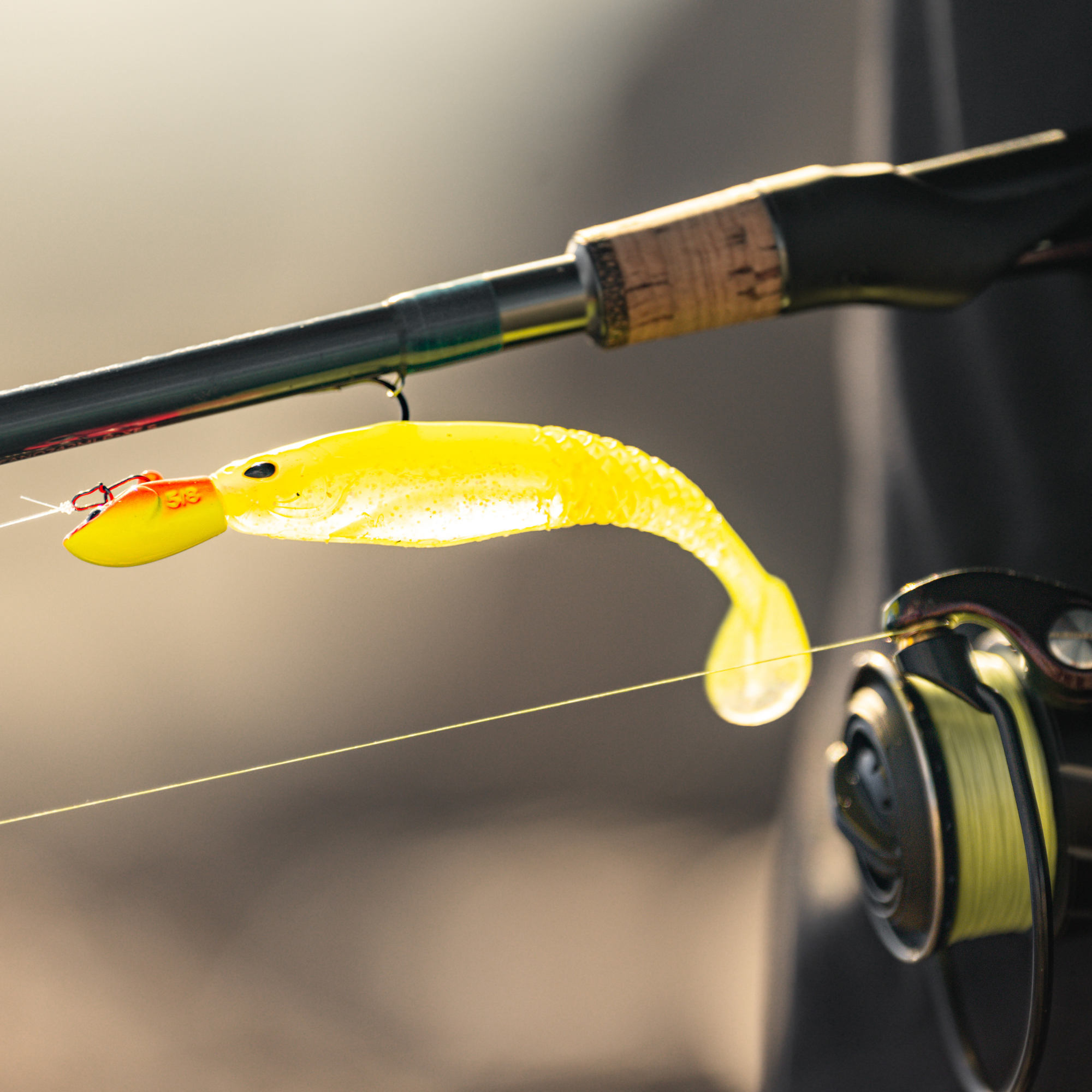 Berkley PowerBait Cullshad Mixpack 7.5cm Clearwater 8 Pack 1640524 set up on a rod