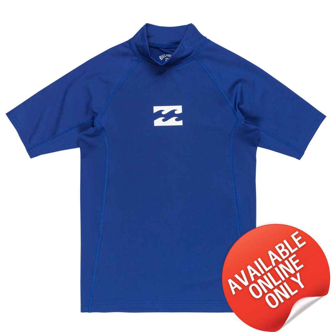 Billabong Junior Waves All Day UPF50 Short Sleeve Rash Vest (Dark Cobalt)