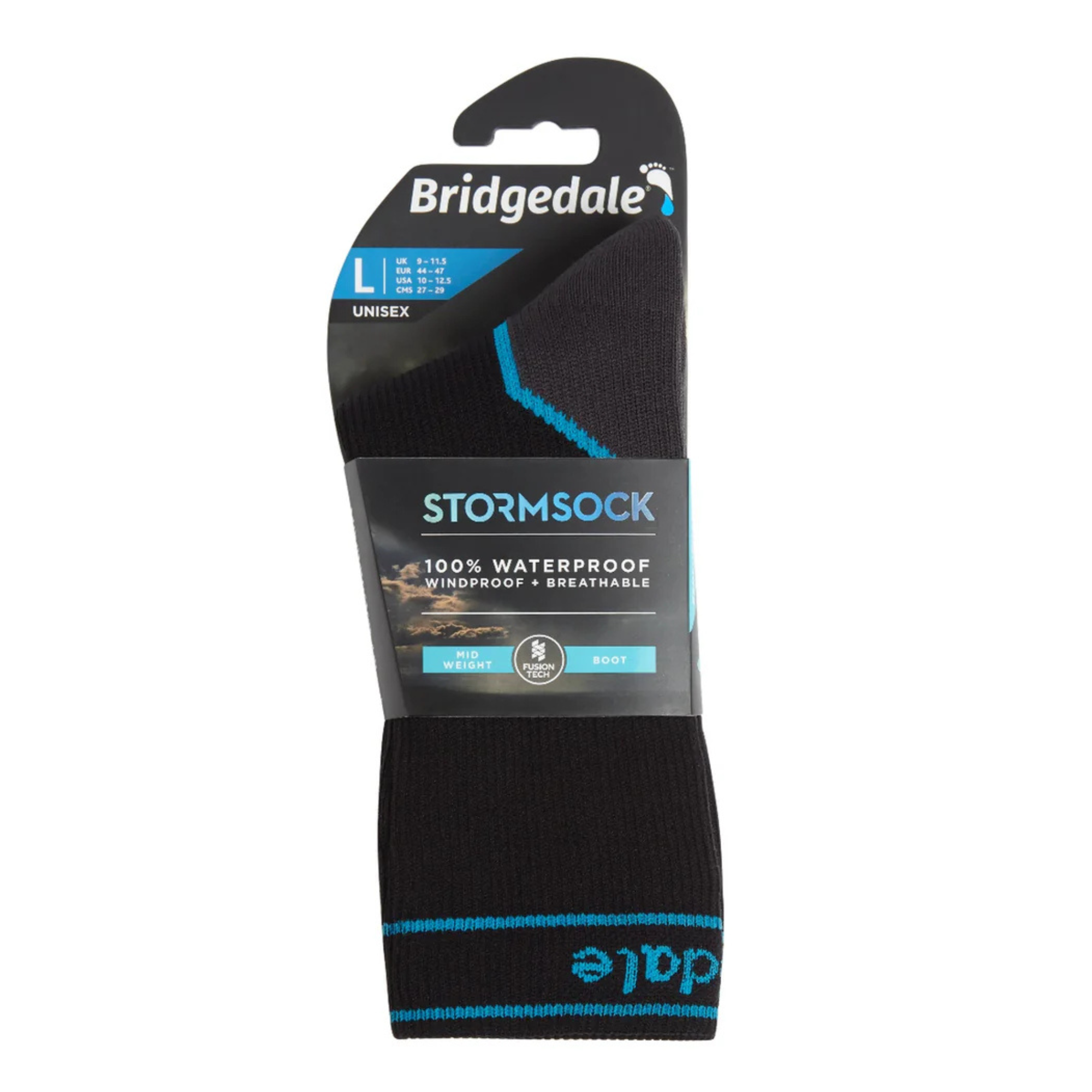 Bridgedale Unisex Waterproof Midweight Merino Blend Boot Length Storm Socks (Black)