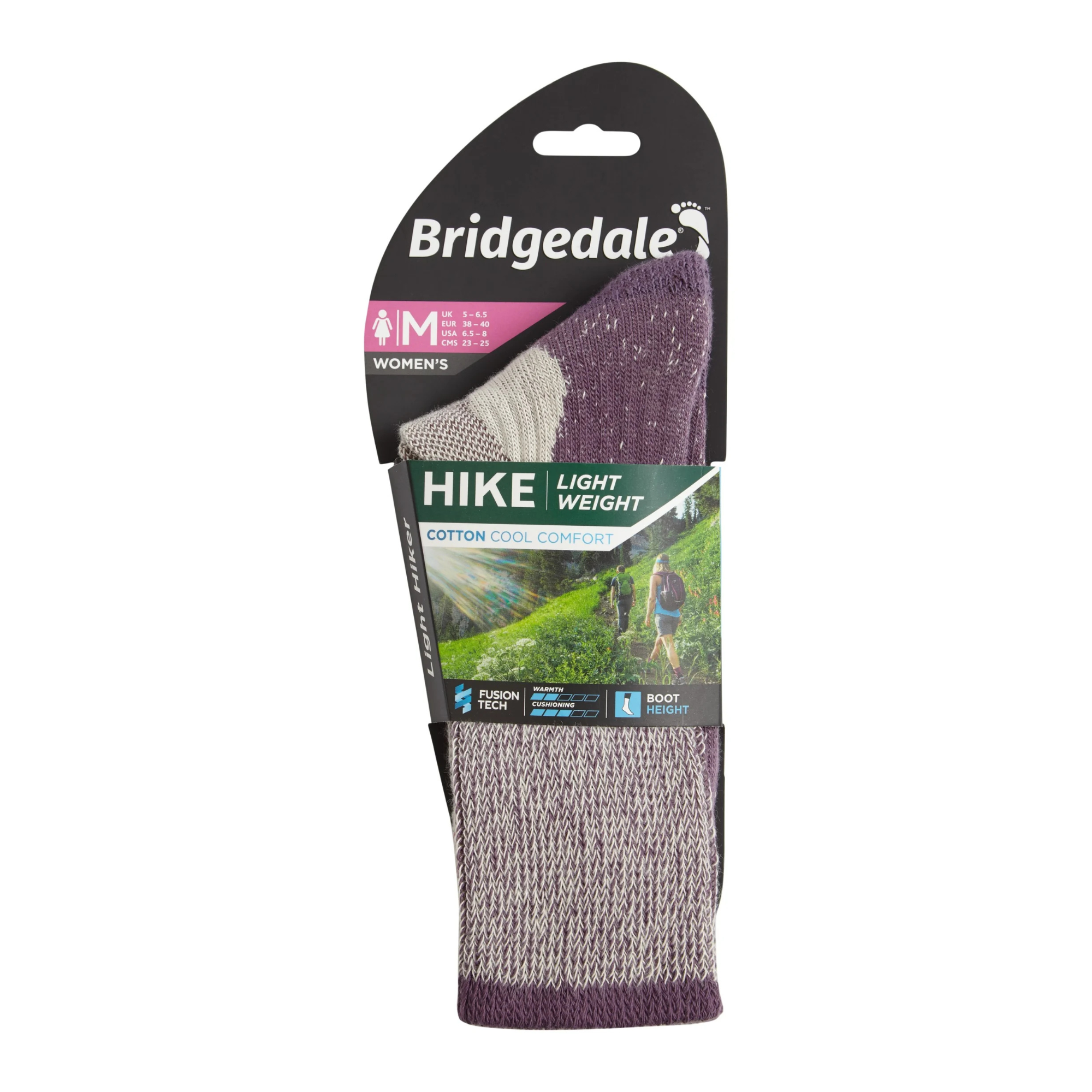 Bridgedale Women's Hike Lightweight Cotton Comfort Boot Length Socks (Plum)