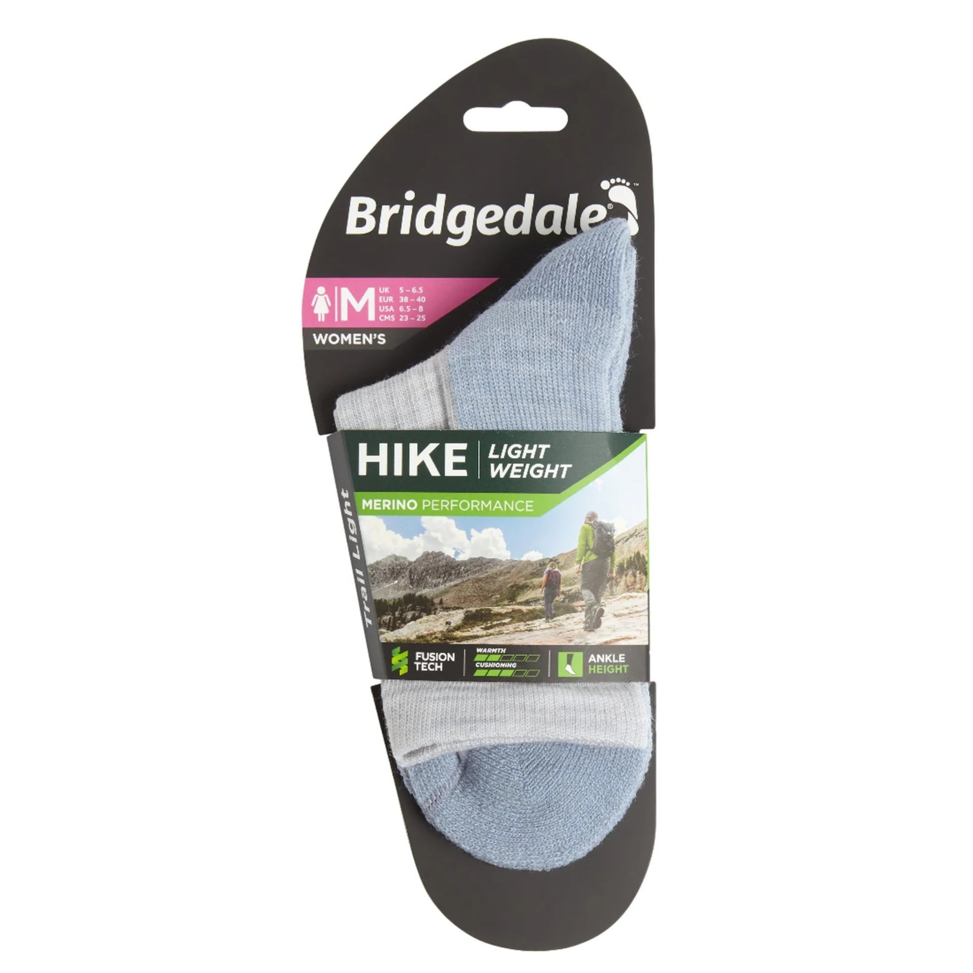 Bridgedale Women's Lightweight Merino Performance 3/4 Crew Length Hike Socks (Grey/Smoky Blue)