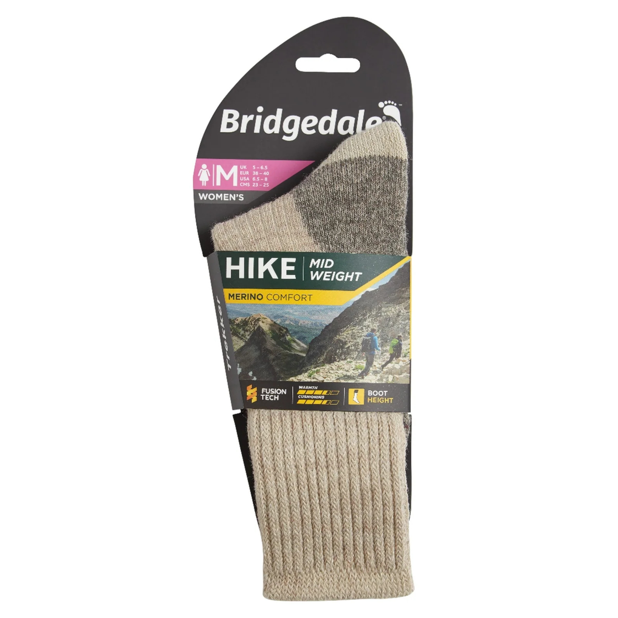 Bridgedale Women's Midweight Merino Comfort Fit Boot Length Hike Socks (Natural)