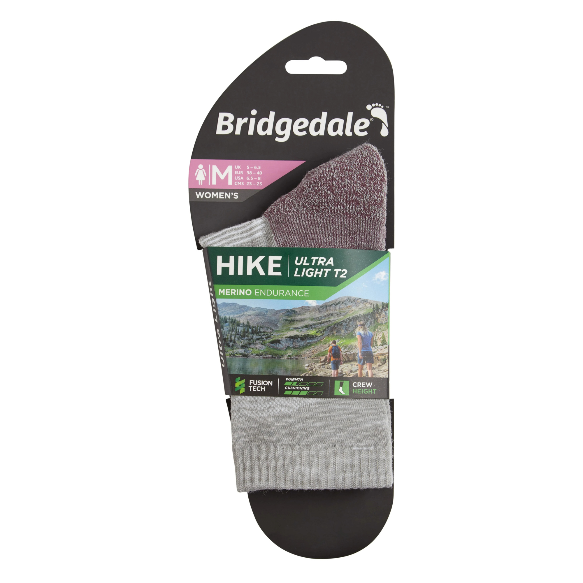 Bridgedale Women's Ultra Light Merino Performance Crew Length Hike Socks (Aubergine)