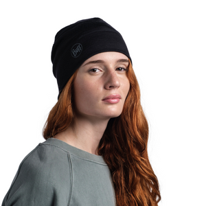 Buff Merino Lightweight Beanie Hat (Solid Black)