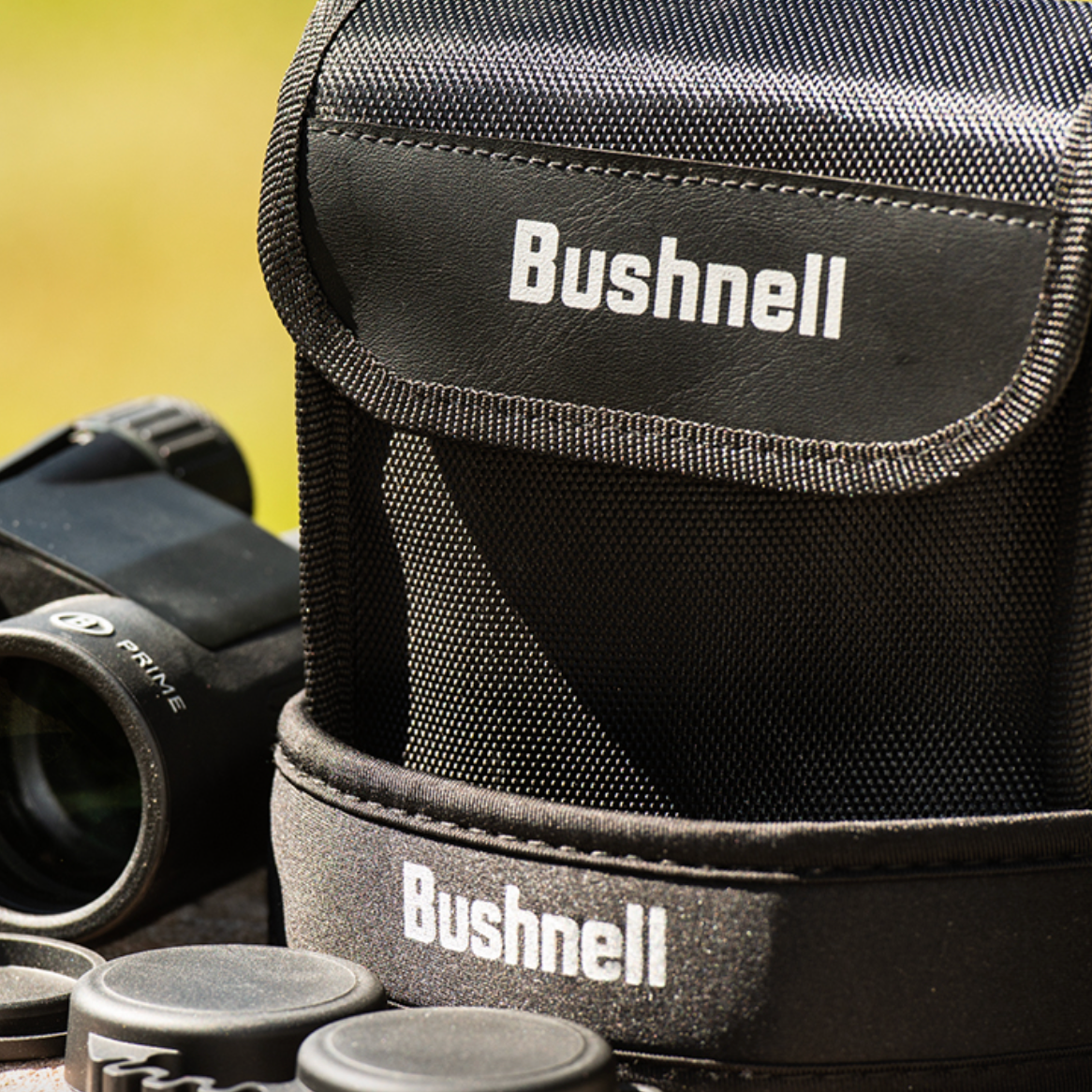 Bushnell Prime Binoculars 10 x 42 BHBP1042B and case outside