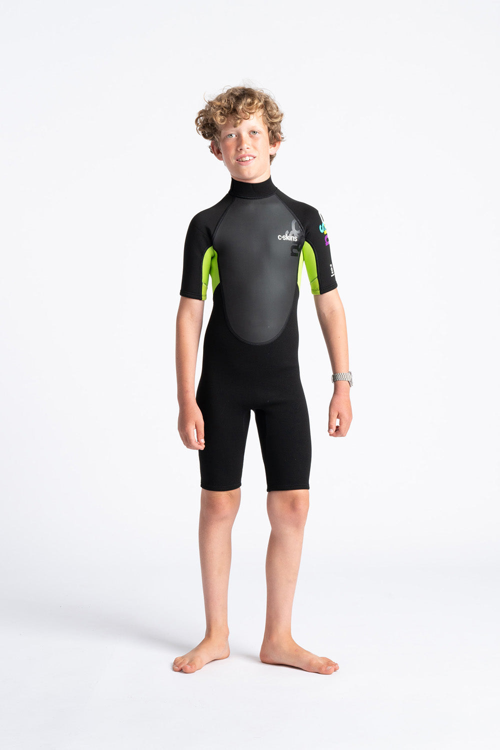 C-Skins Junior Element 3/2 Shorty Wetsuit (Black/Lime)