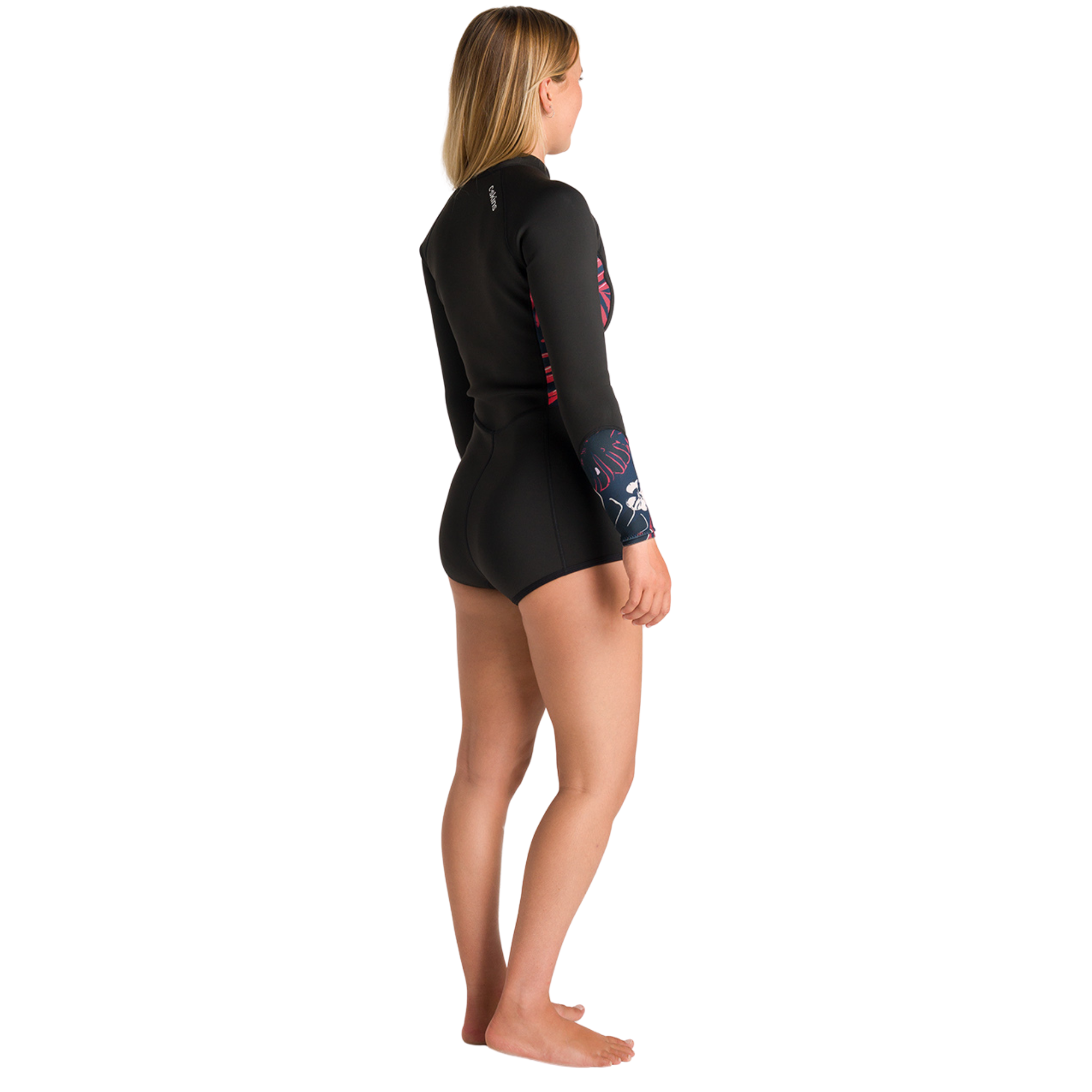 C-Skins Women's NuWave Solace Lite 2/2mm Front Zip Flatlock Long Sleeve Surf Suit (Black/Tropical)