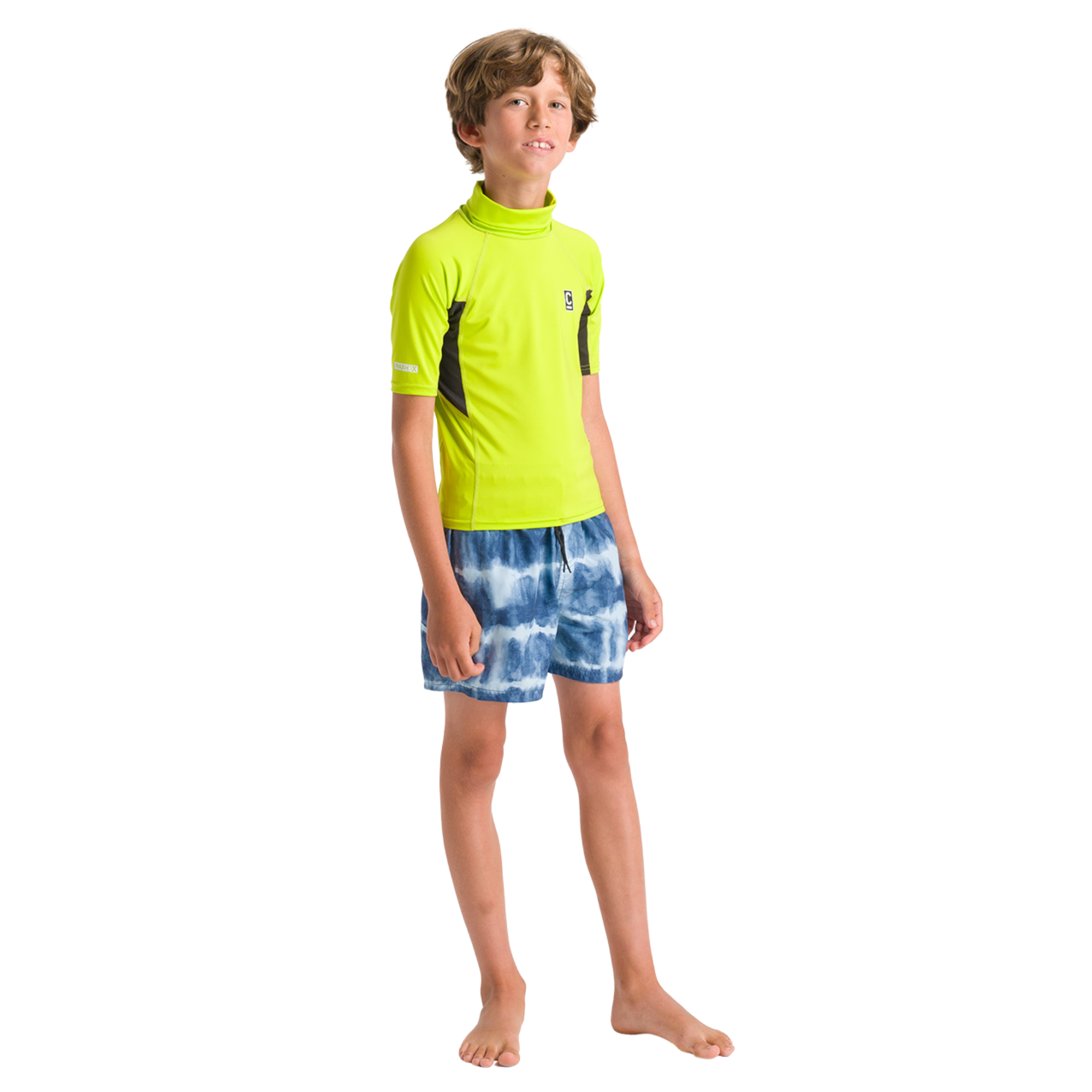 C-Skins Junior NuWave Rash X UPF50+ Short Sleeve Rash Vest (Lime/Anthracite/Multi)