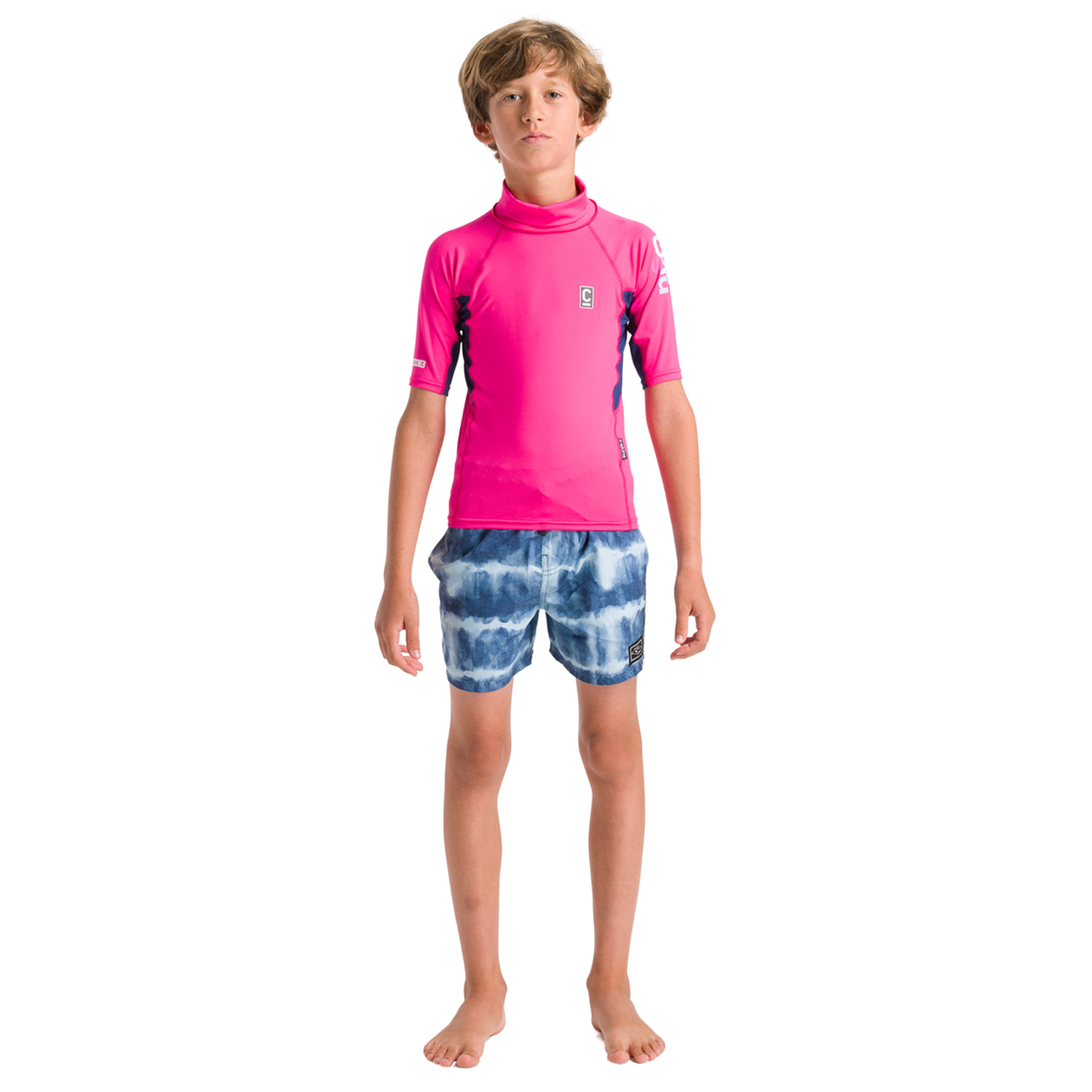 C-Skins Junior NuWave Rash X UPF50+ Short Sleeve Rash Vest (Lipstick/Slate/Multi)
