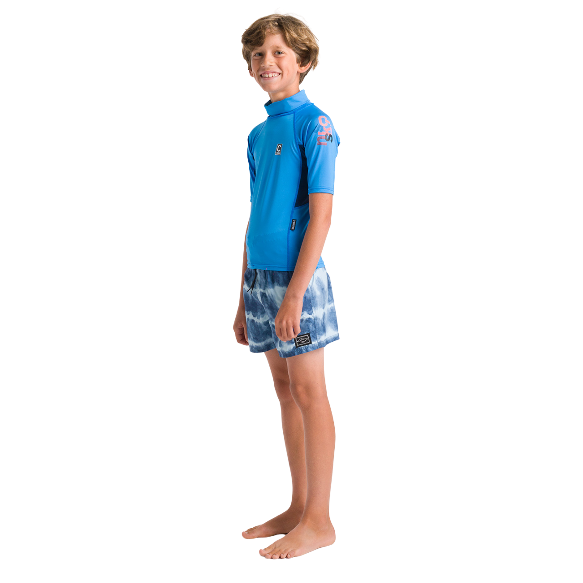 C-Skins Junior NuWave Rash X Short Sleeve Rash Vest (Cyan/Slate/Multi)