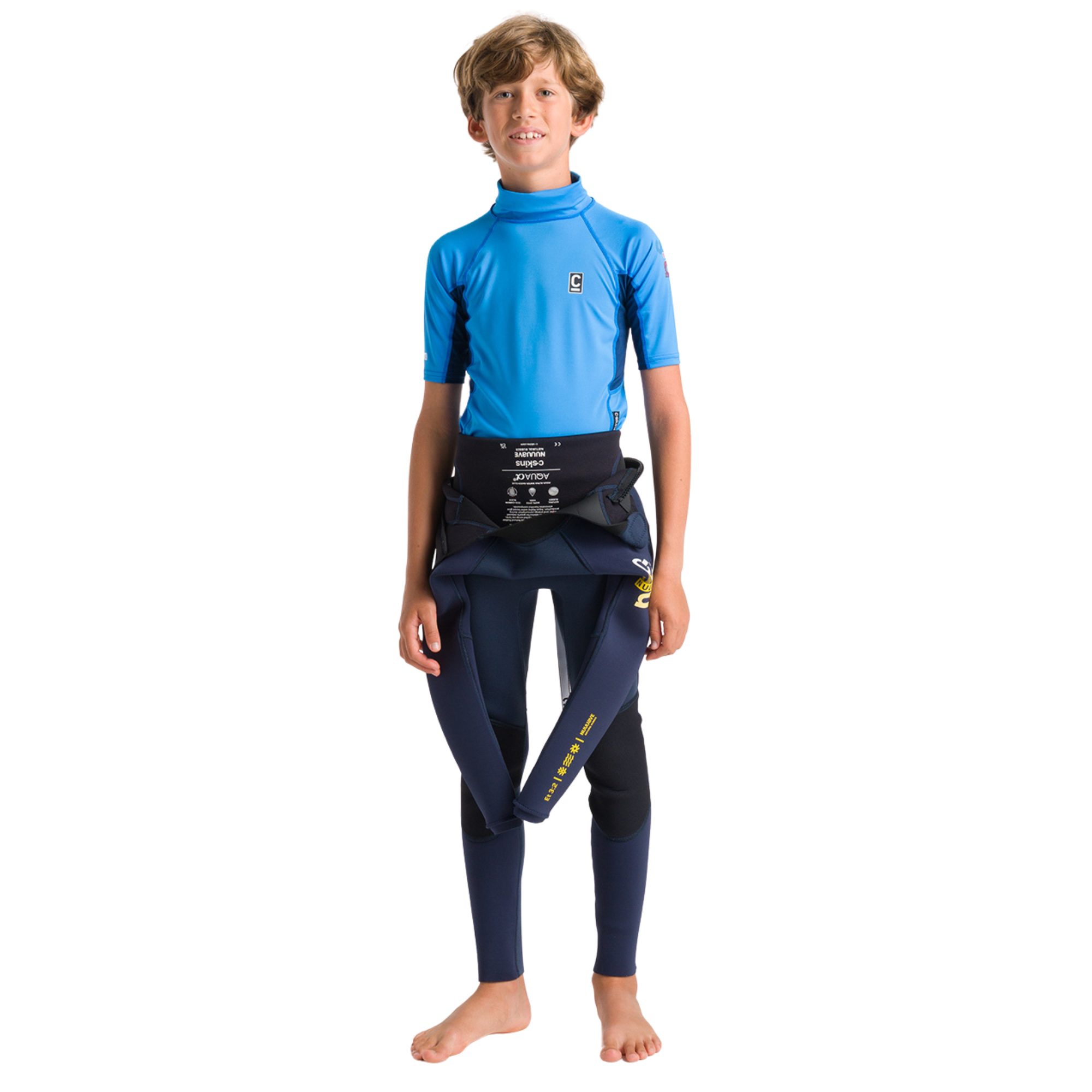 C-Skins Junior NuWave Rash X Short Sleeve Rash Vest (Cyan/Slate/Multi)