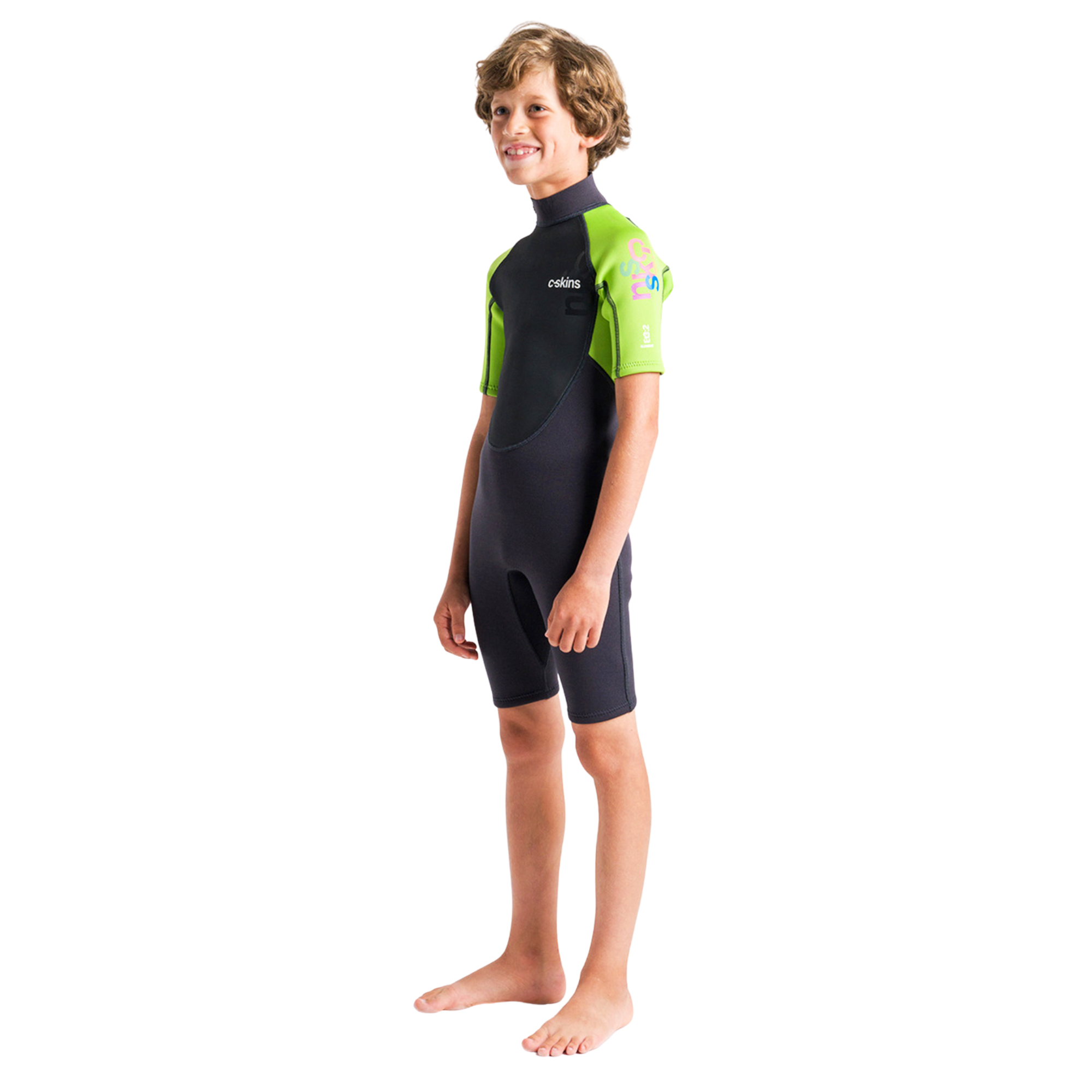 C-Skins Junior Element 3/2mm Flatlock Shorty Wetsuit (Anthracite/Lime/Multi)