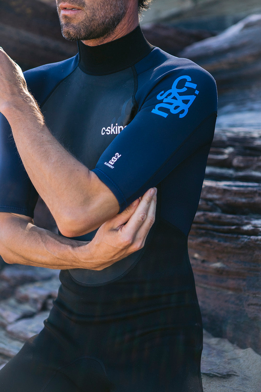 C-Skins Men's Element 3/2mm Flatlock Shorty Wetsuit (Black/Slate/Cyan)