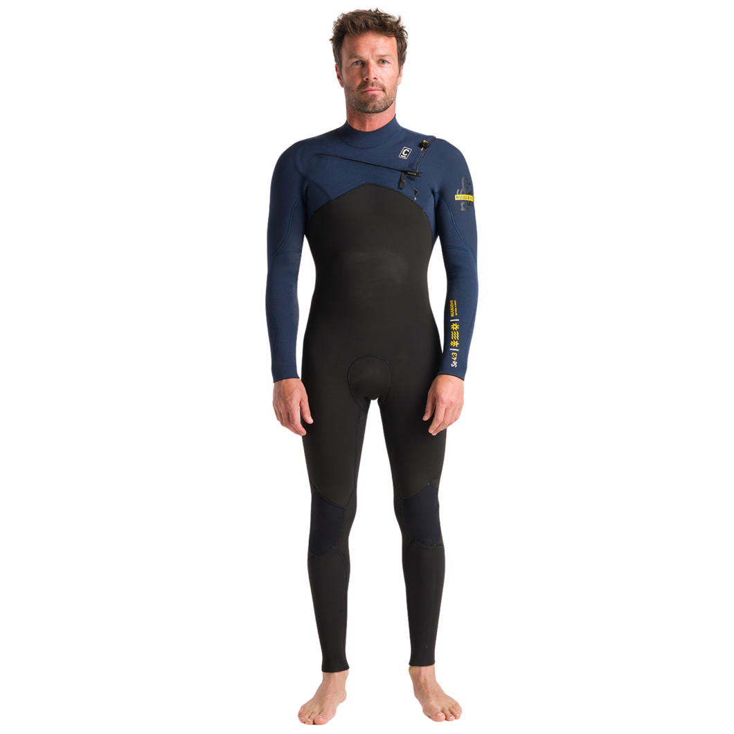 C-Skins Men's NuWave Session 4/3mm GBS Chest Zip Steamer (Black/Bluestone/Saffron)