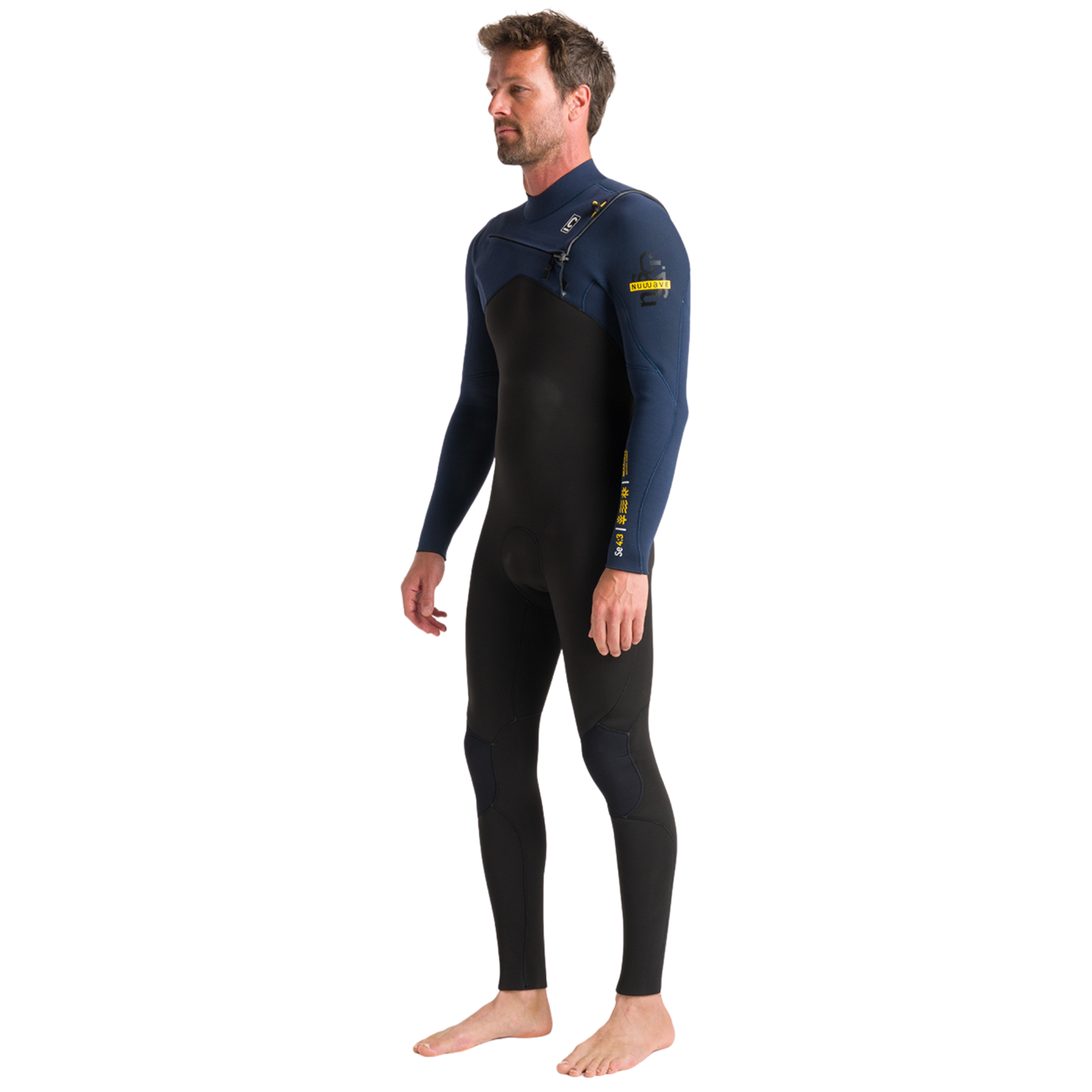 C-Skins Men's NuWave Session 4/3mm GBS Chest Zip Steamer (Black/Bluestone/Saffron)