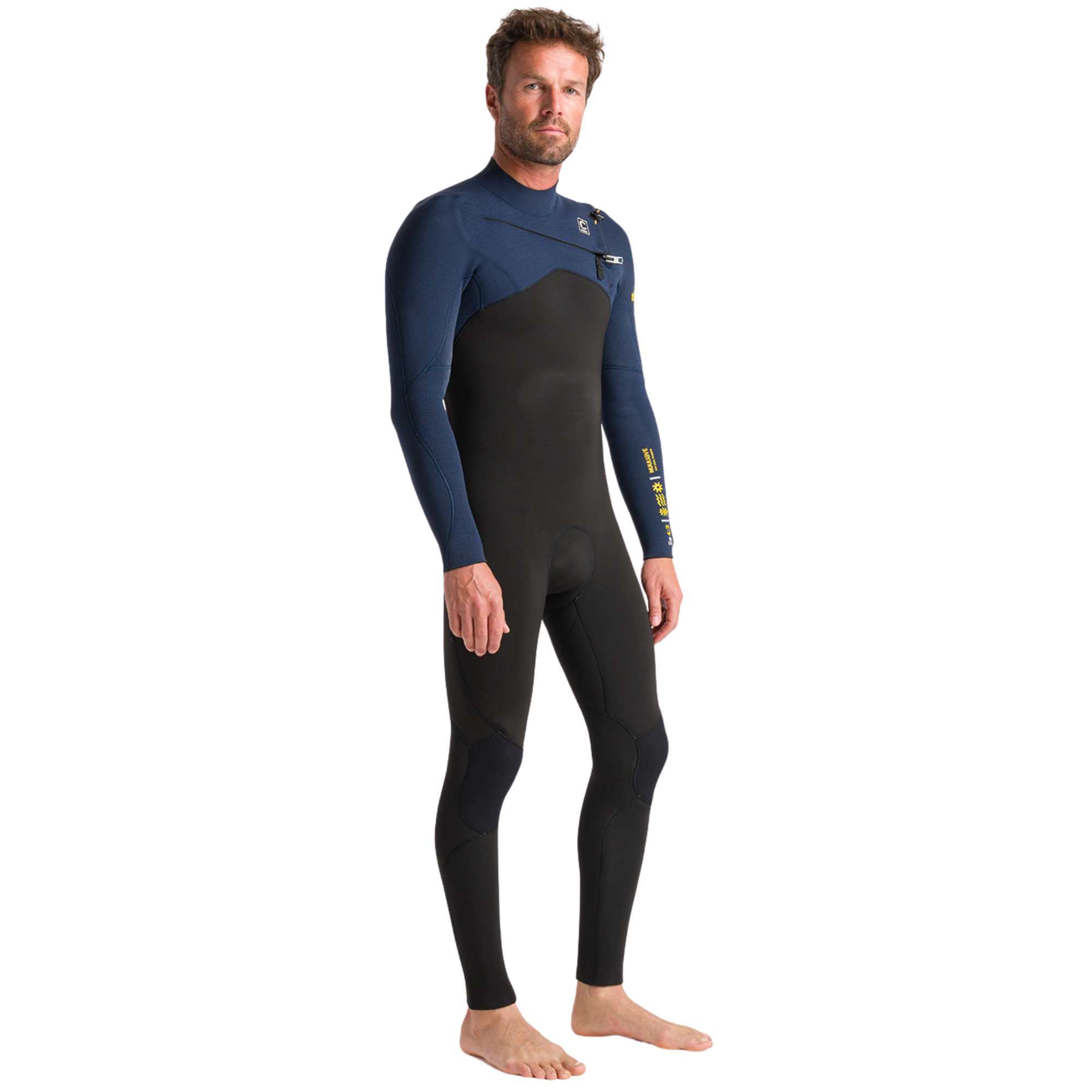 C-Skins Men's NuWave Session 4/3mm GBS Chest Zip Steamer (Black/Bluestone/Saffron)