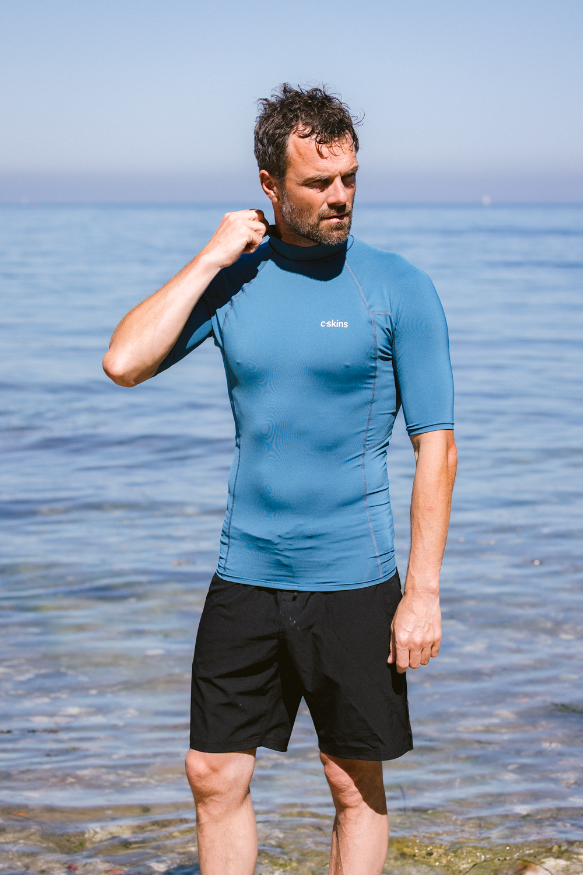 C-Skins Men's NuWave UV Basics UPF50 Short Sleeve Rash Vest (Steel Blue)