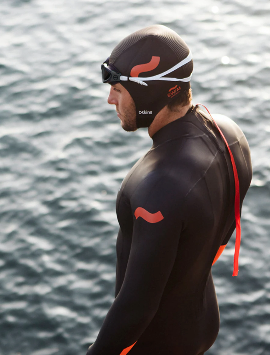 C-Skins Unisex Swim Research Thermal Swim/Watersports GBS Neoprene Cap (Black/Orange)(3mm)