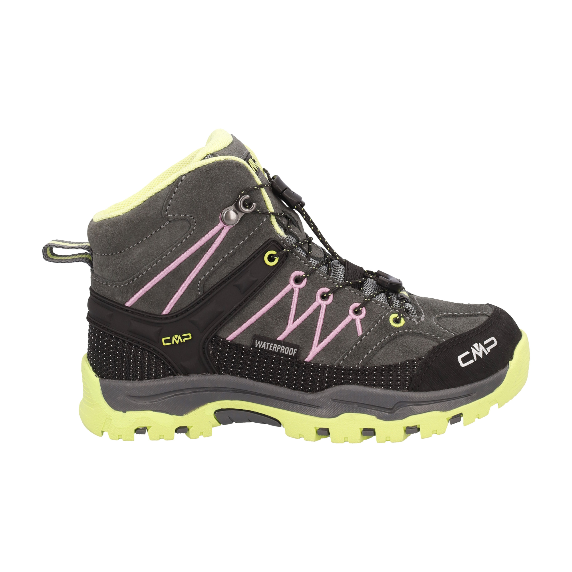 CMP Kids Rigel Trekking Waterproof Mid Trail Boots (Grey/Pink/Apple)(Sizes EU28-37)