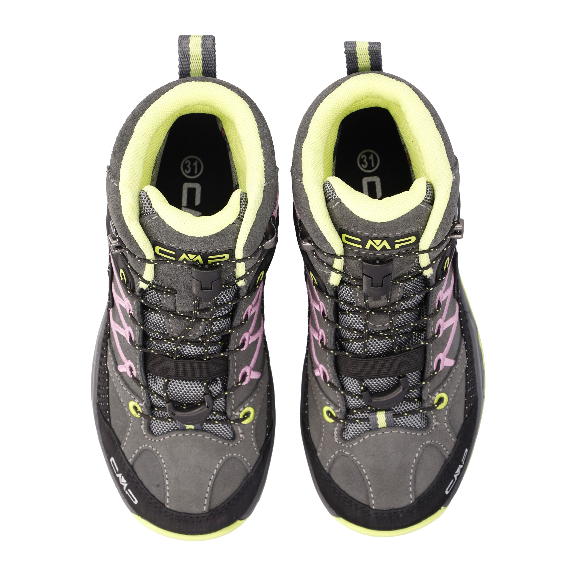 CMP Kids Rigel Trekking Waterproof Mid Trail Boots (Grey/Pink/Apple)(Sizes EU28-37)