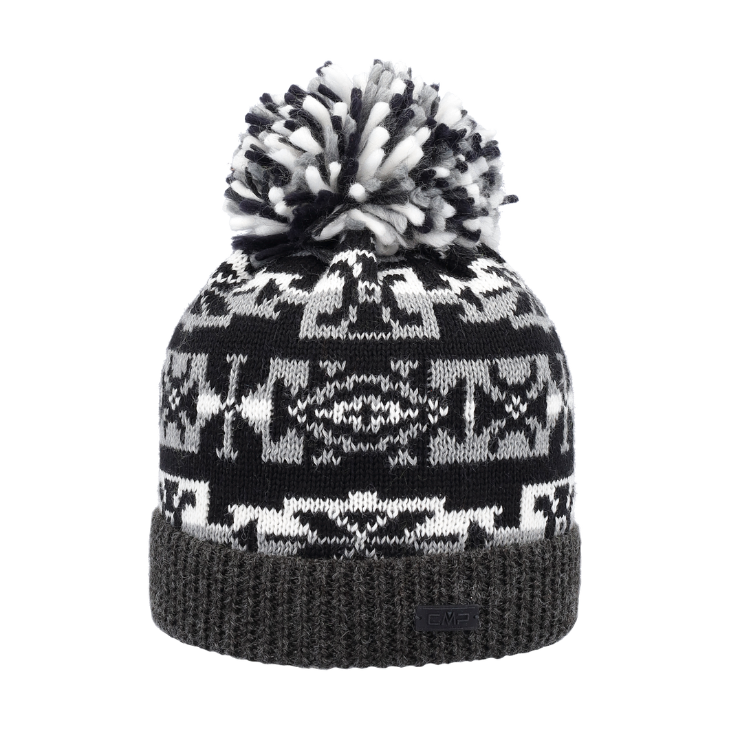 CMP Kids Bobble Knitted Fleece Lined Beanie Hat (Nero/Antracite/Cemento)