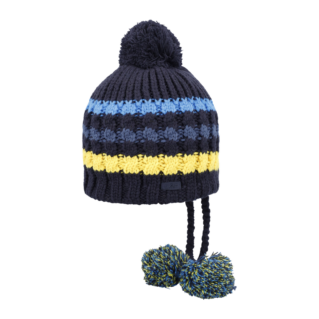 CMP Kids Knitted Bobble Beanie Hat with Tie (Black Blue)
