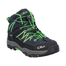 Load image into Gallery viewer, CMP Kids Rigel Waterproof Mid Trail Boots (Black Blue/Gecko)(Sizes EU28-41)
