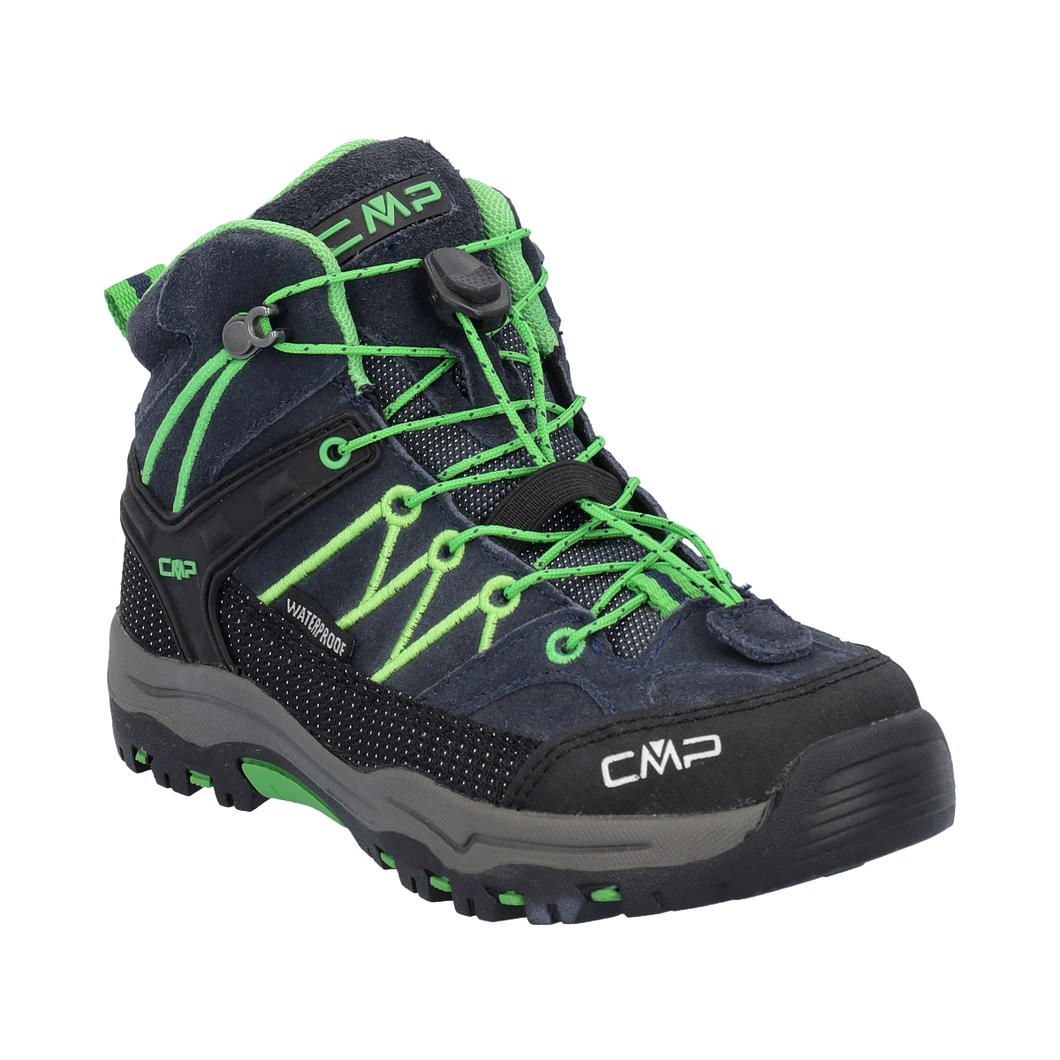 CMP Kids Rigel Waterproof Mid Trail Boots (Black Blue/Gecko)(Sizes EU28-41)