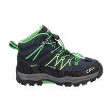 Load image into Gallery viewer, CMP Kids Rigel Waterproof Mid Trail Boots (Black Blue/Gecko)(Sizes EU28-41)
